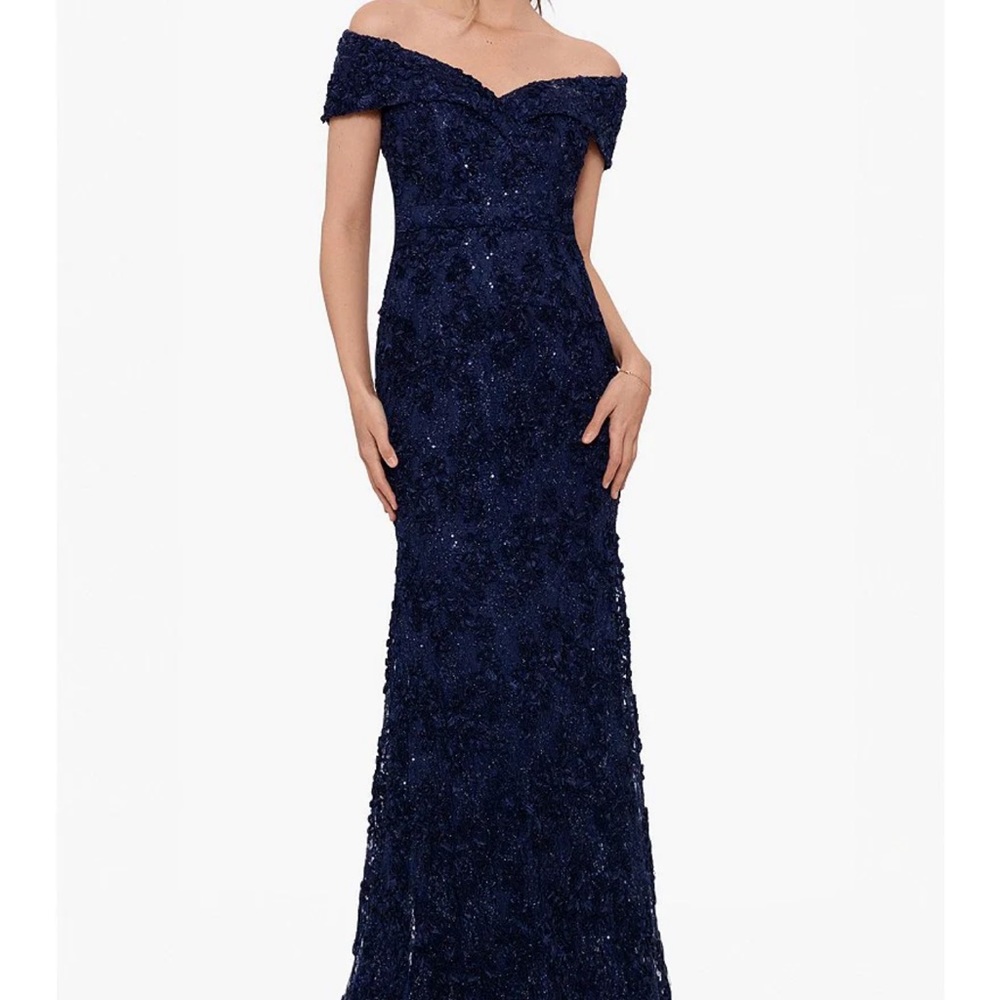 Xscape Mother of the Bride navy gown.